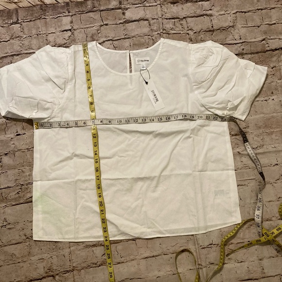 NWT The Drop white 100% cotton, pleated sleeve crewneck top size XL. - Picture 2 of 9